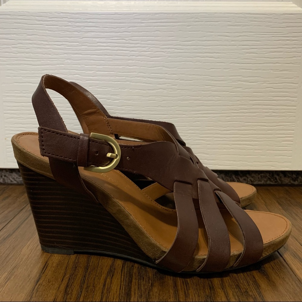 Franco Sarto Brown Chestnut Leather Wedge Sandals Size 8.5